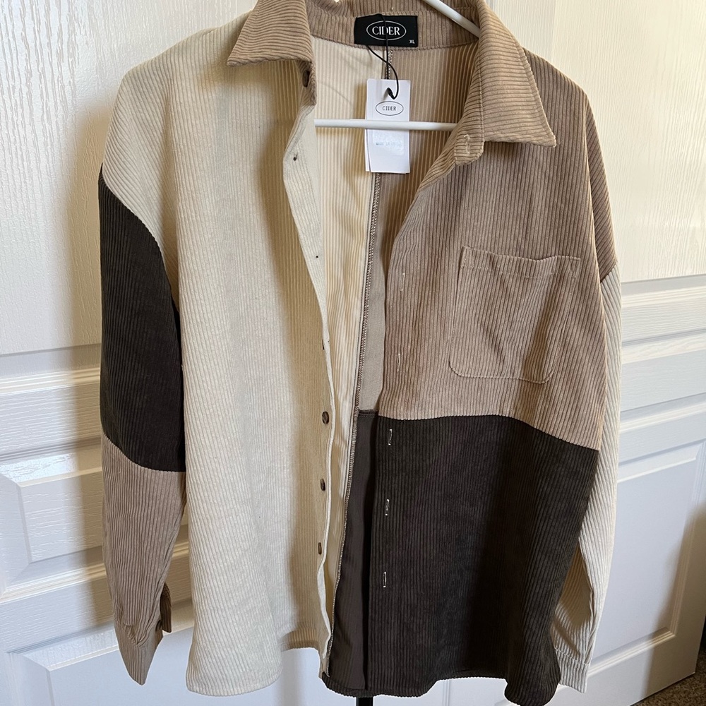 Multi colored, corduroy-like collared shirt